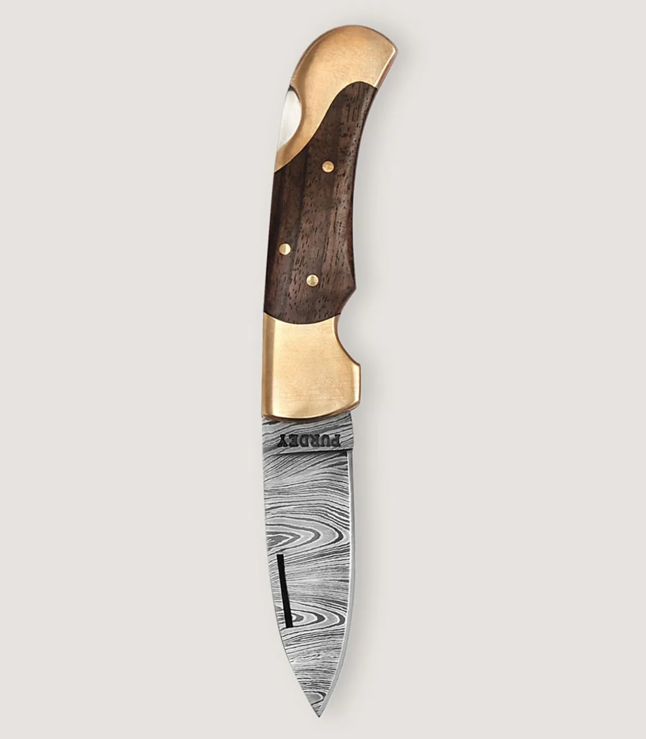 Damascus Folding Knife In Walnut