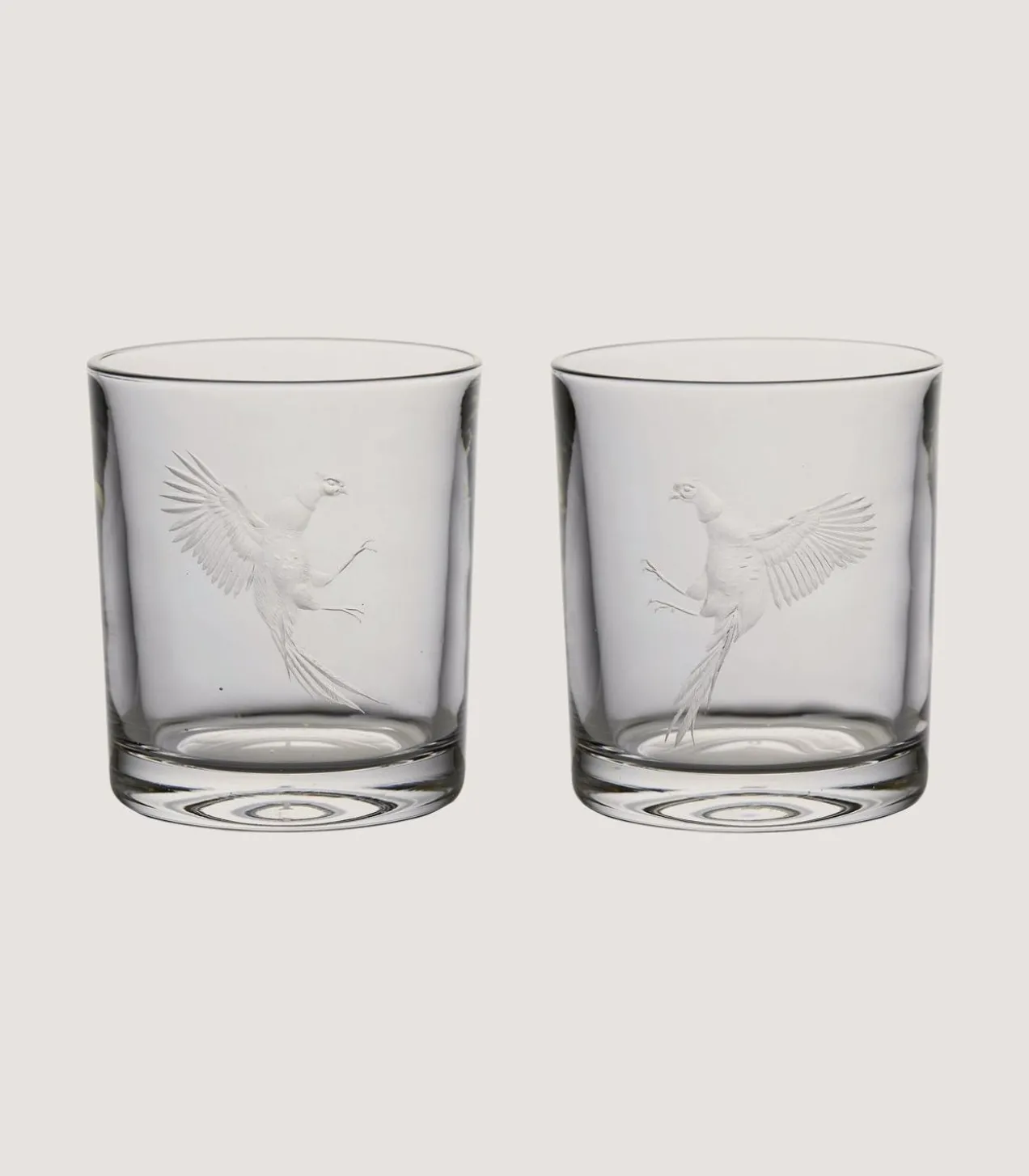 Fighting Pheasants Pair Of Crystal Tumblers