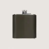 Grainy Leather Hip Flask In Olive Green