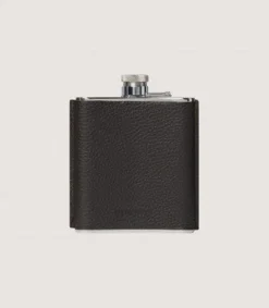 Grainy Leather Hip Flask In Dark Brown