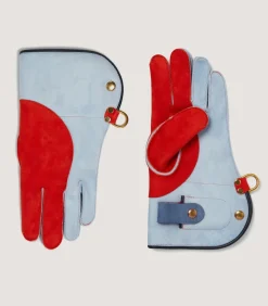 Long Falconry Glove With Pocket - Sky & Orange In Sky Blue