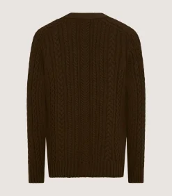 Men'S Cashmere Cable And Rib V Neck Cardigan In Military