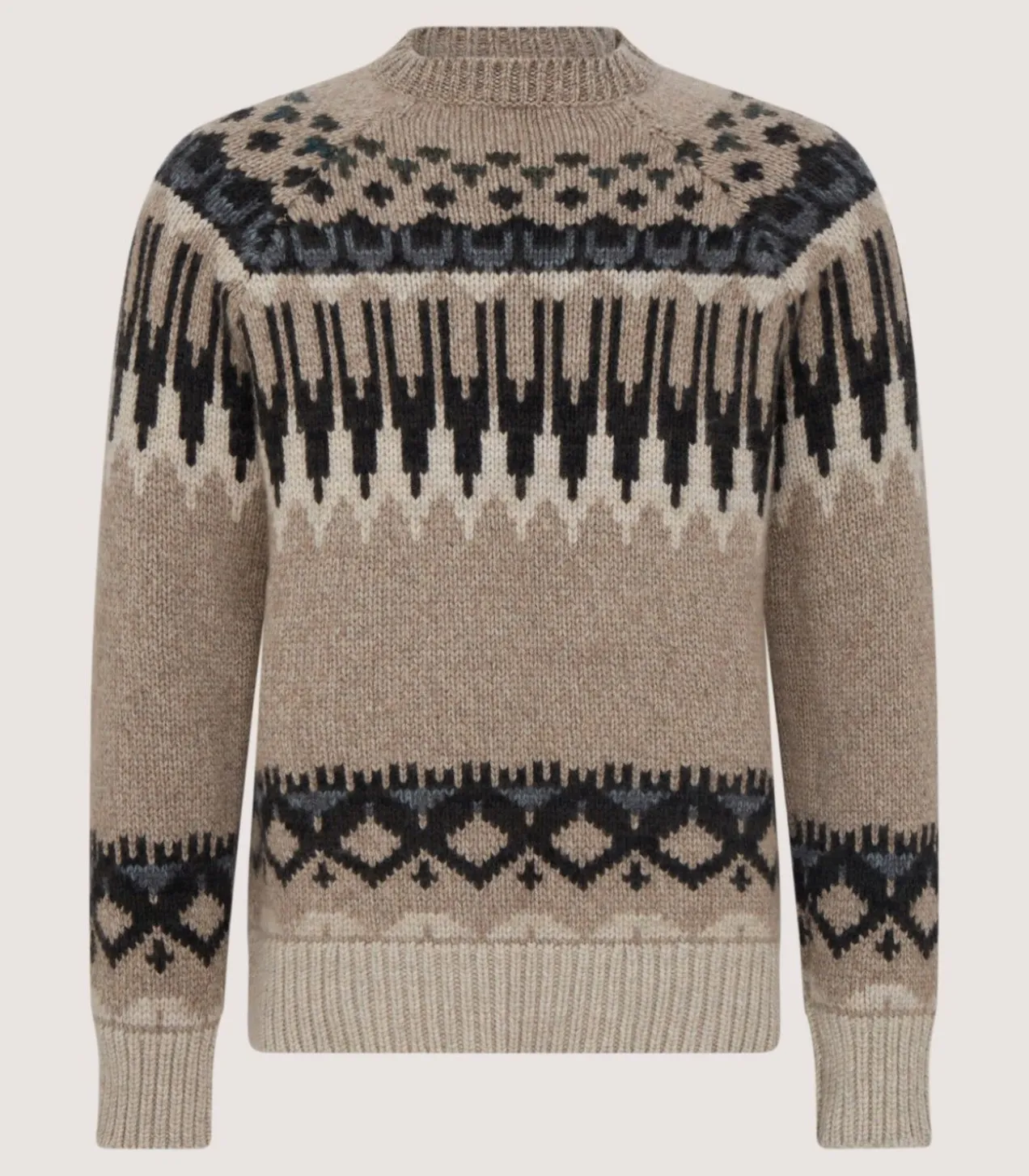 Men'S Cashmere Fairisle Falcon Crew Neck Sweater