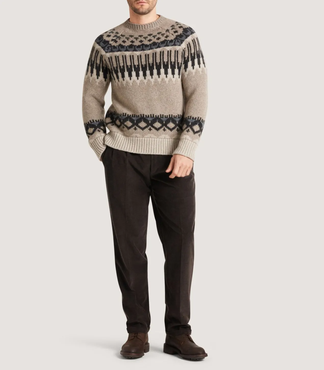 Men'S Cashmere Fairisle Falcon Crew Neck Sweater