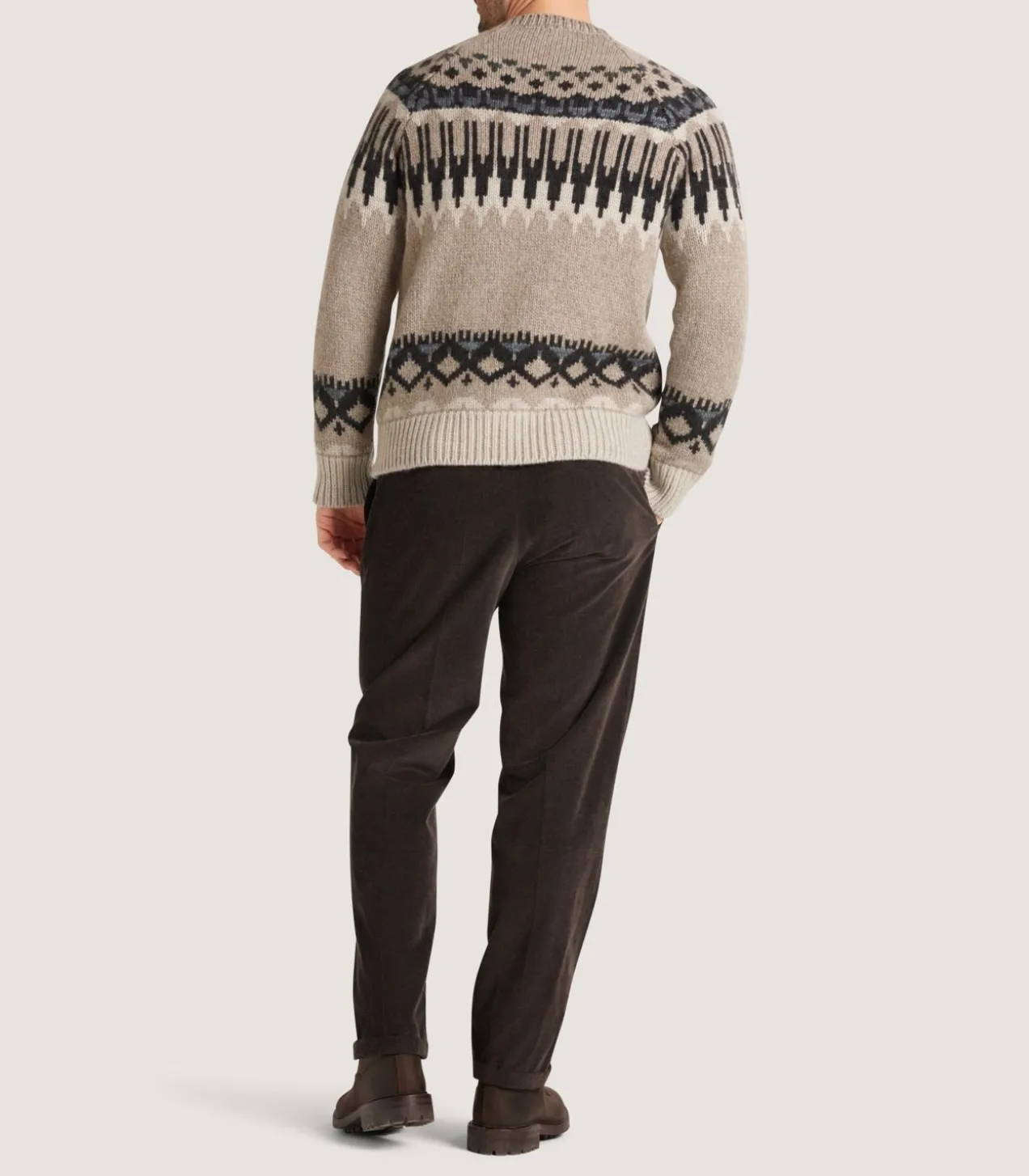 Men'S Cashmere Fairisle Falcon Crew Neck Sweater