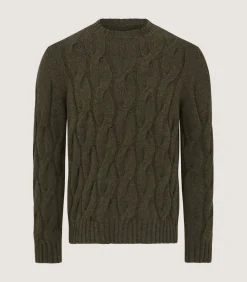 Men'S Cashmere Loch Cable Crew Neck Sweater In Loden