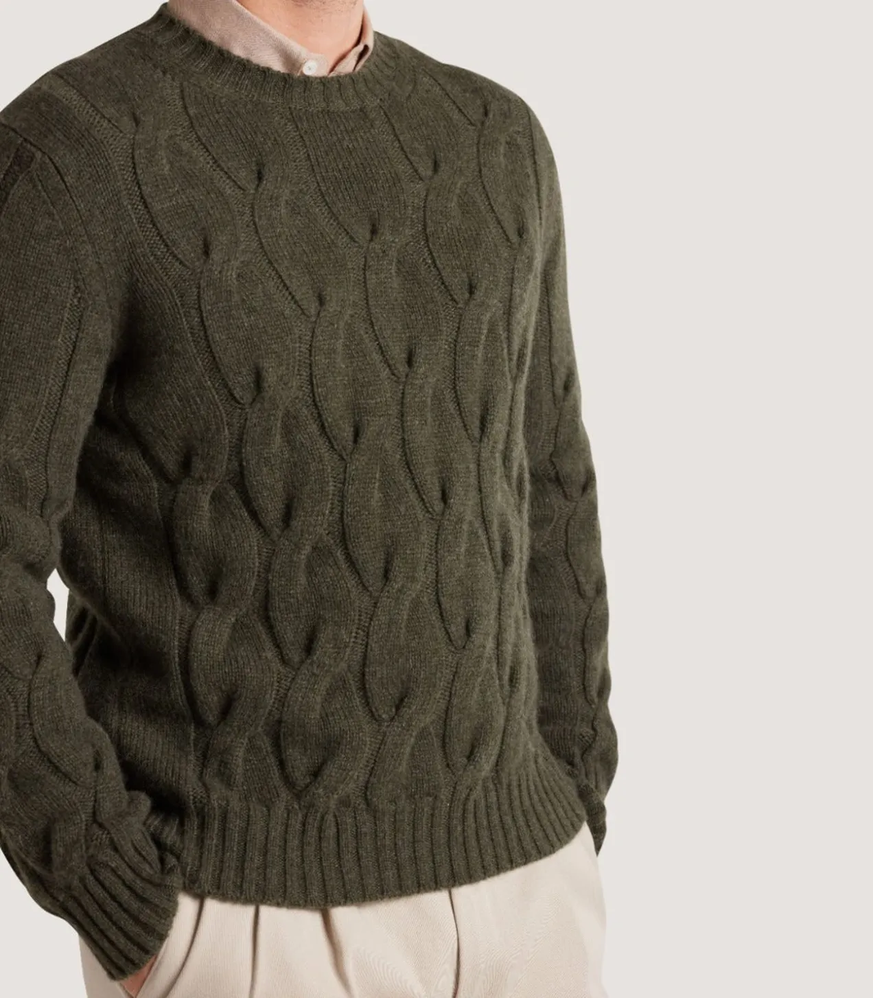 Men'S Cashmere Loch Cable Crew Neck Sweater In Loden