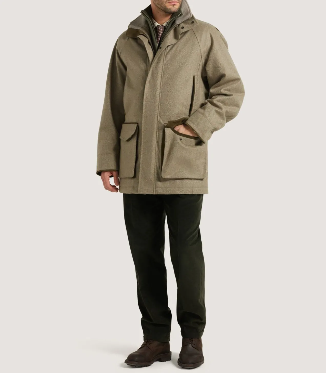 Men'S Cashmere Tweed Raglan Field Coat