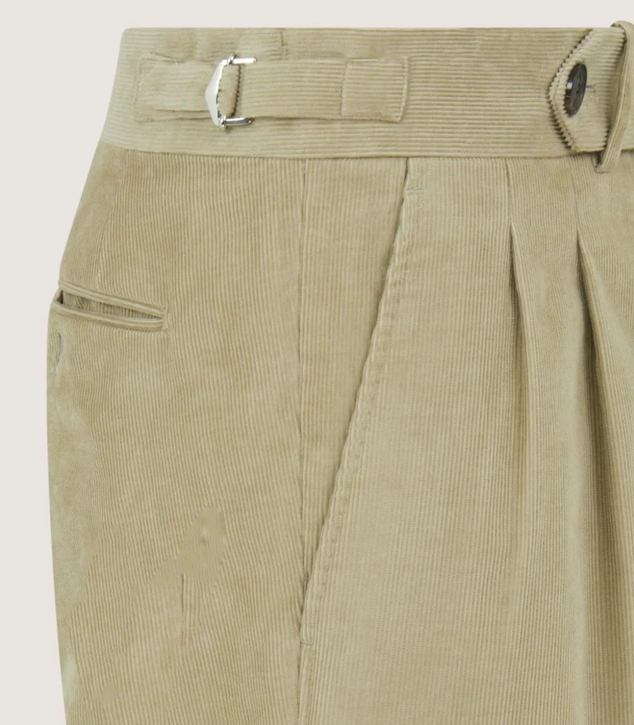 Men'S Cotton Corduroy Side Buckle Trouser In Pale Stone