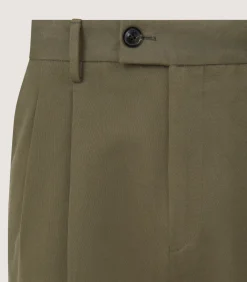 Men'S Dark Olive Cotton Dart Front Trousers