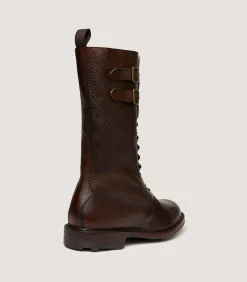 Men'S Grain Leather Twin Strap Boot In Dark Brown