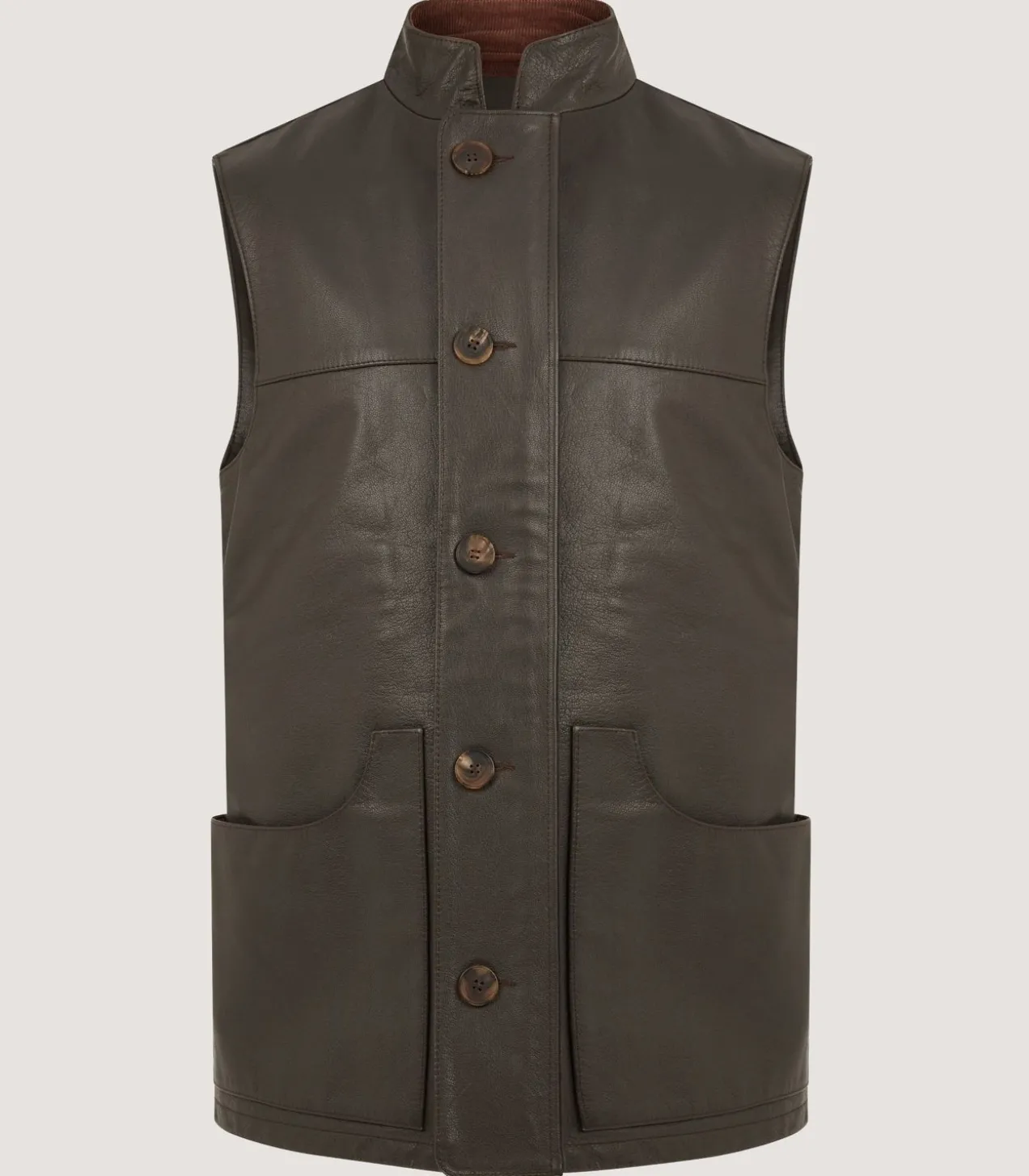 Men'S High Collar Leather Sporting Vest In Brown