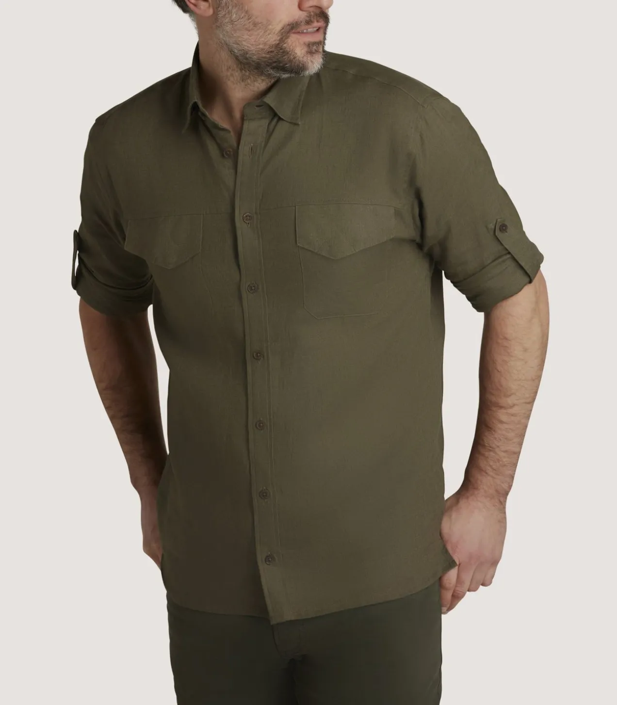 Men'S Linen Selous Safari Shirt In Forest Green