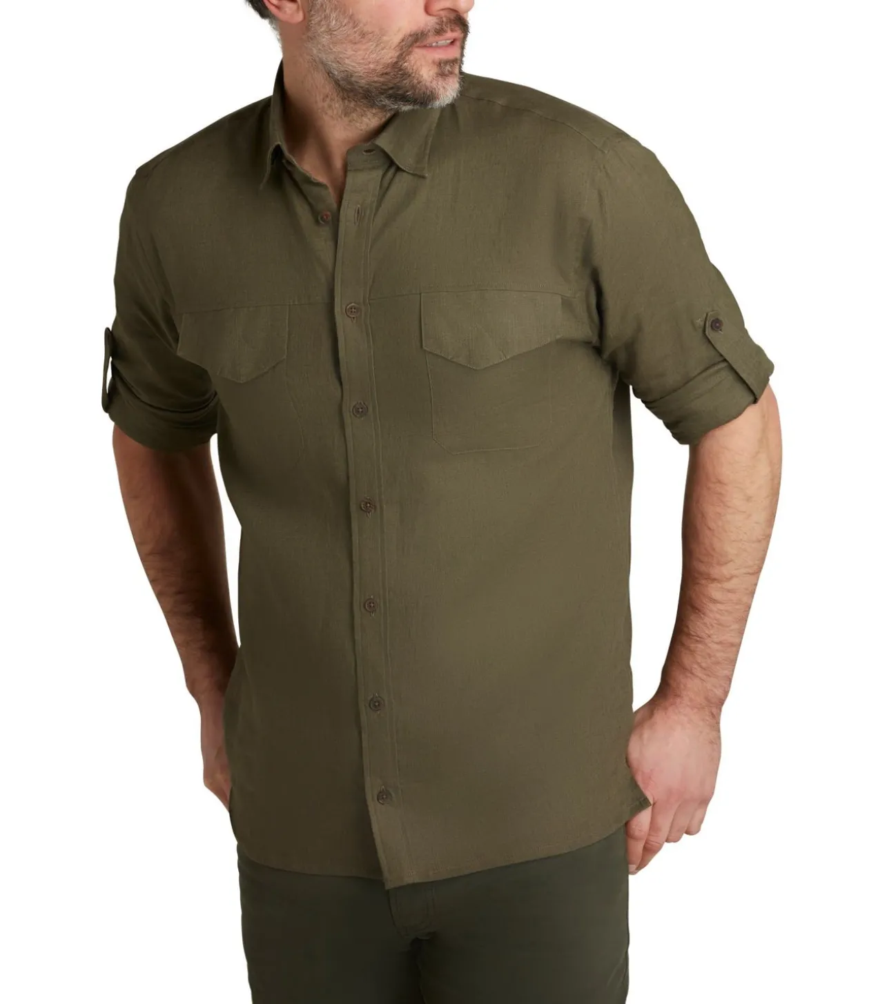 Men'S Linen Selous Safari Shirt In Forest Green