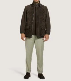 Men'S Suede Padded Gilet In Walnut