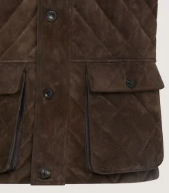 Men'S Suede Padded Gilet In Walnut