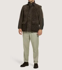 Men'S Suede Padded Gilet In Walnut