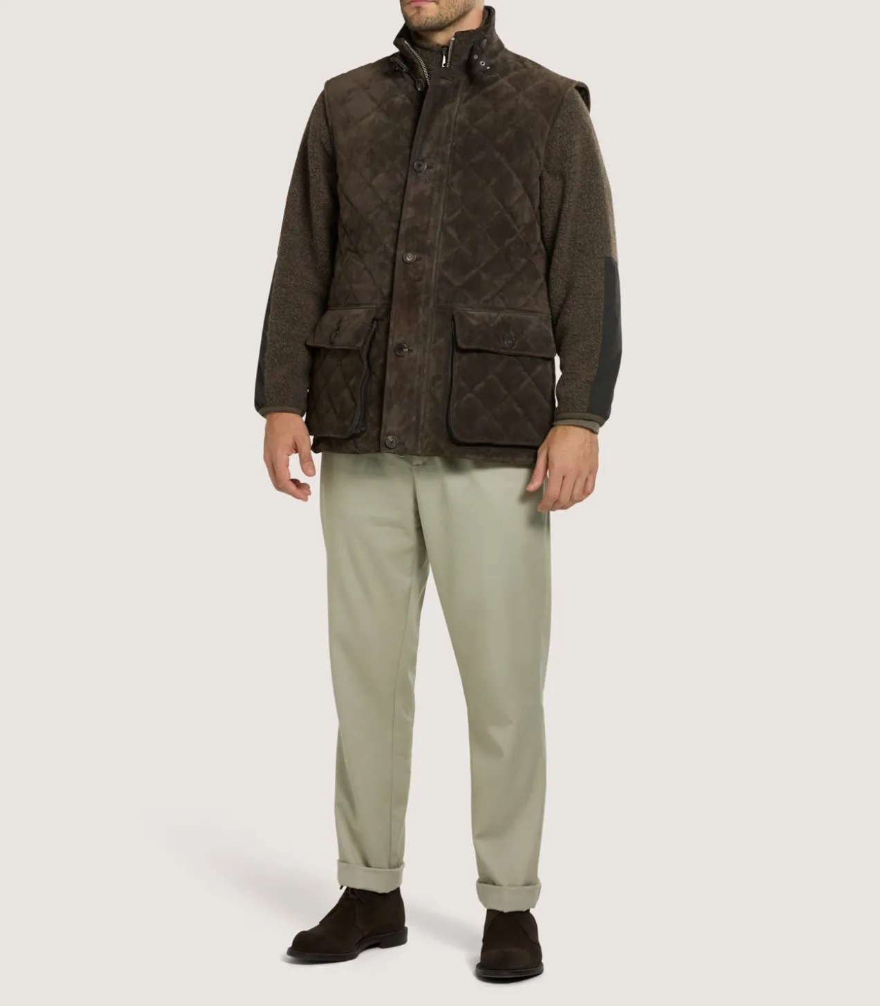 Men'S Suede Padded Gilet In Walnut