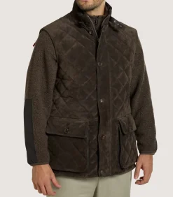 Men'S Suede Padded Gilet In Walnut