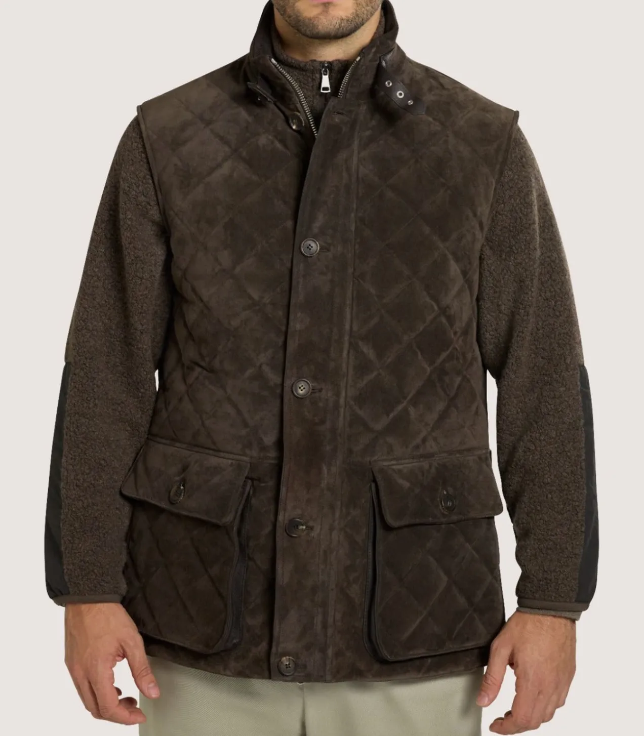 Men'S Suede Padded Gilet In Walnut