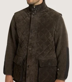 Men'S Suede Padded Gilet In Walnut