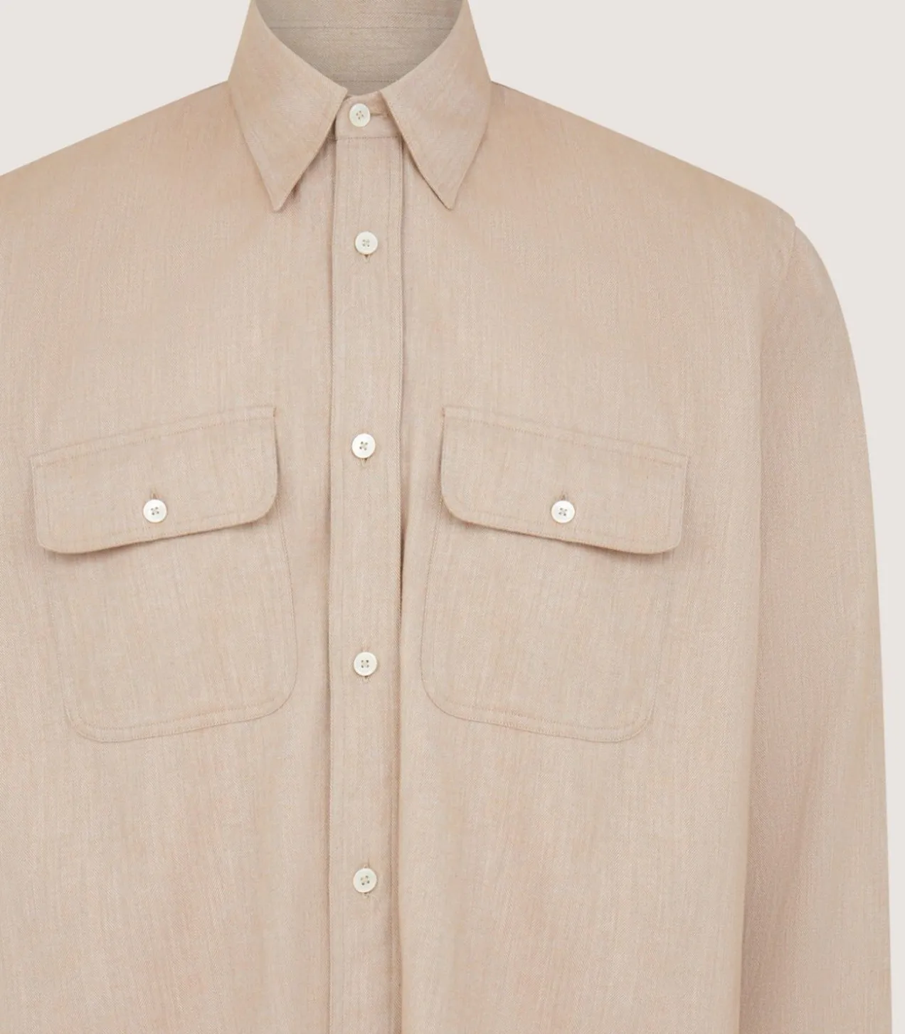 Men'S Wide Herringbone Double Pocket Shirt
