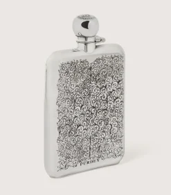 6Oz Sterling Silver Gun Scroll Engraved Flask With Walnut Case