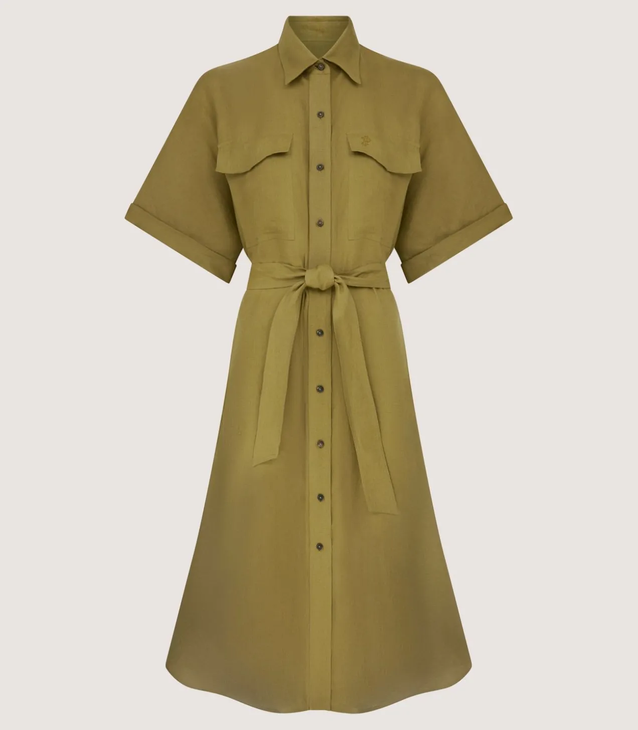 Women'S Belted Linen Shirt Dress In Ochre