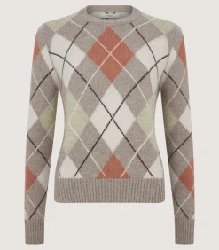Women'S Cashmere Argyle Crew Neck Sweater In Flint
