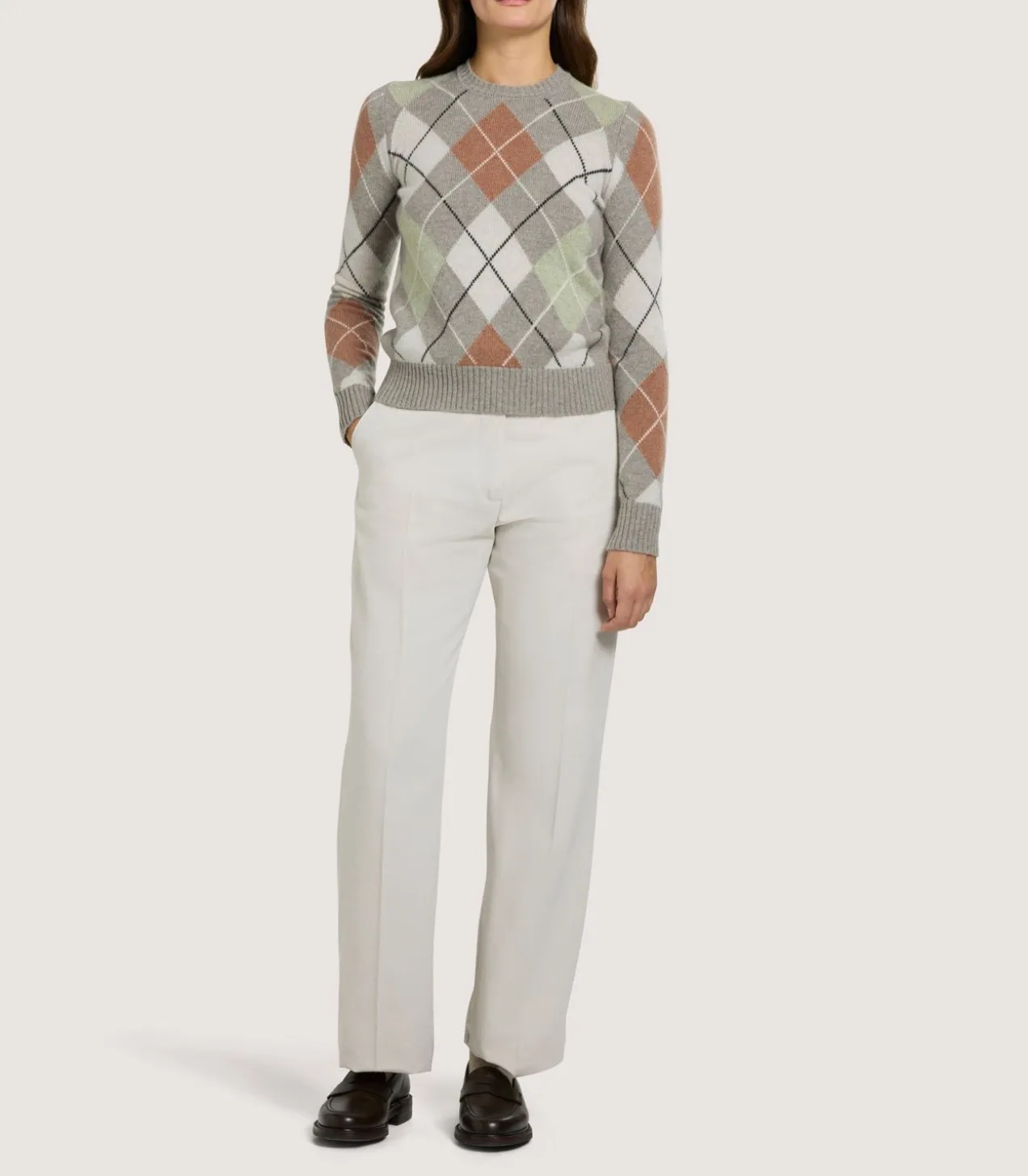 Women'S Cashmere Argyle Crew Neck Sweater In Flint
