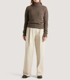 Women'S Cashmere Turtleneck Sweater With Chest Pocket