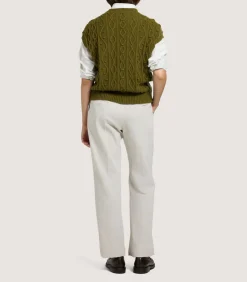 Women'S Cotton Cashmere Aran Crew Neck Tank In Olive