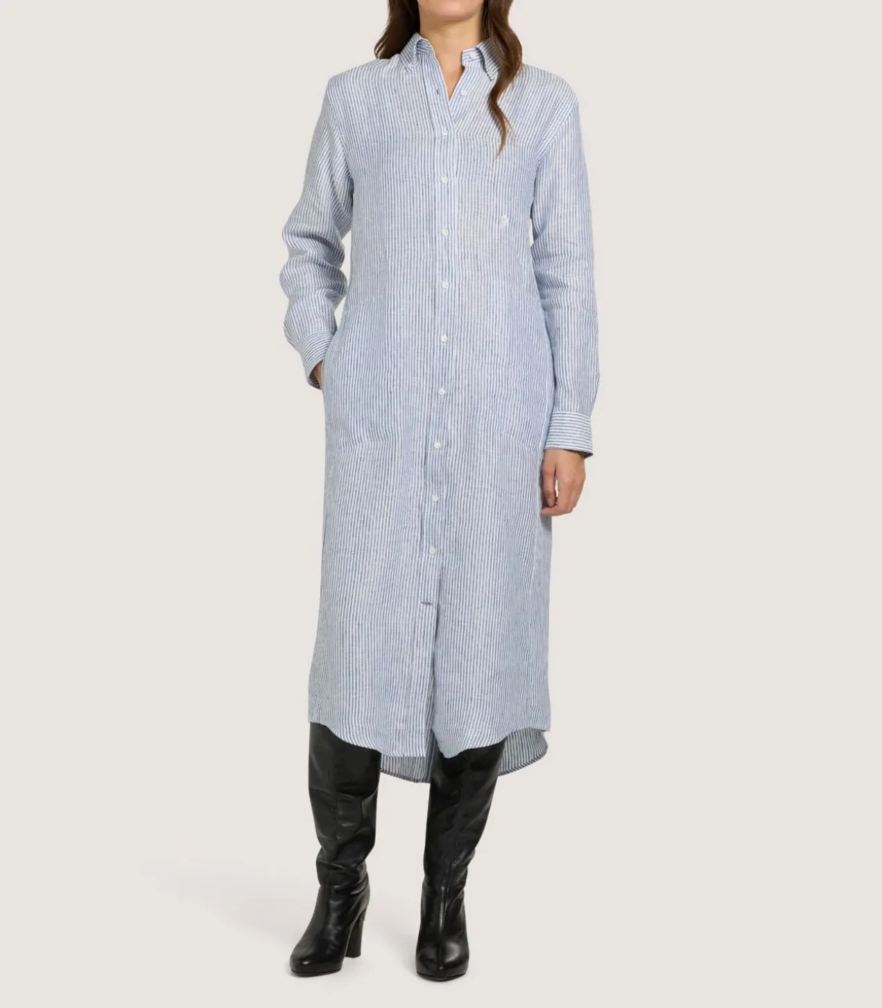 Women'S Linen Oxford Stripe Dress