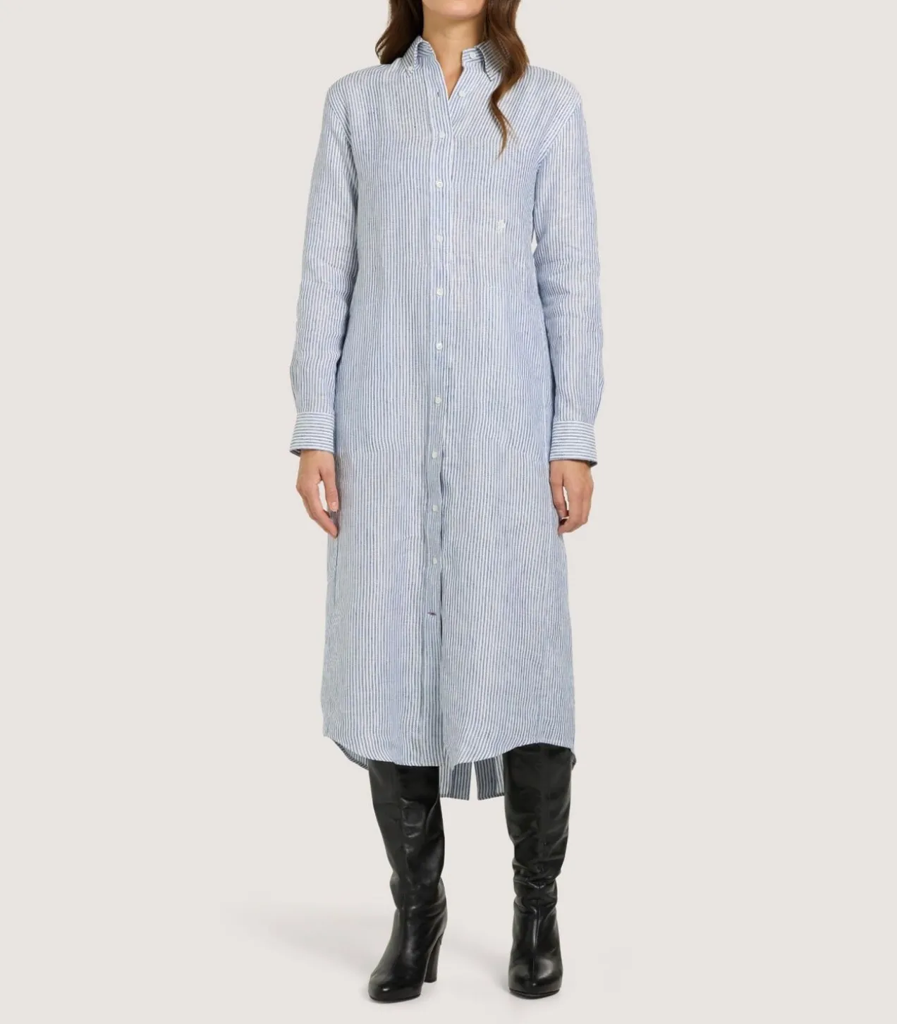 Women'S Linen Oxford Stripe Dress