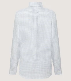 Women'S Pale Indigo Linen Shepherd Check Button Down Shirt