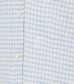 Women'S Pale Indigo Linen Shepherd Check Button Down Shirt